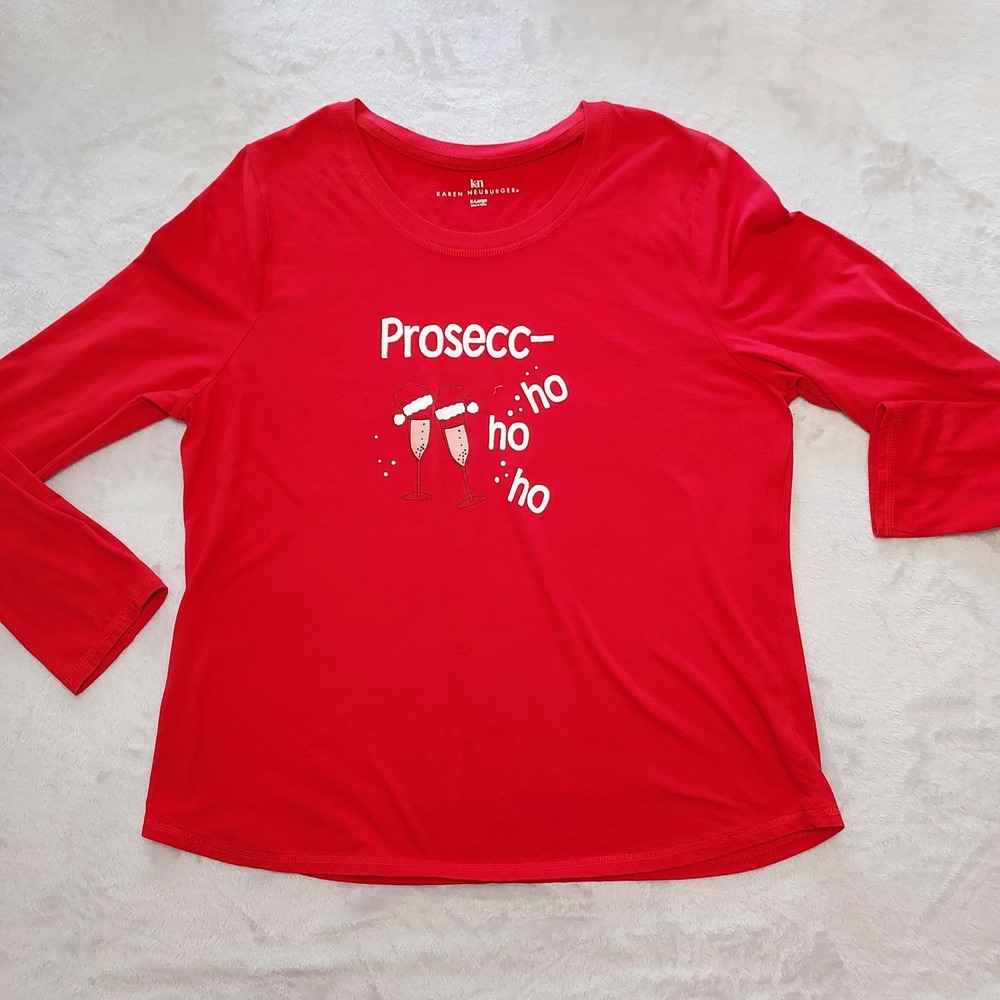 Red Prosecc-ho ho ho Christmas Pajama Top Festive Drink Bar Wine PJ Party XL